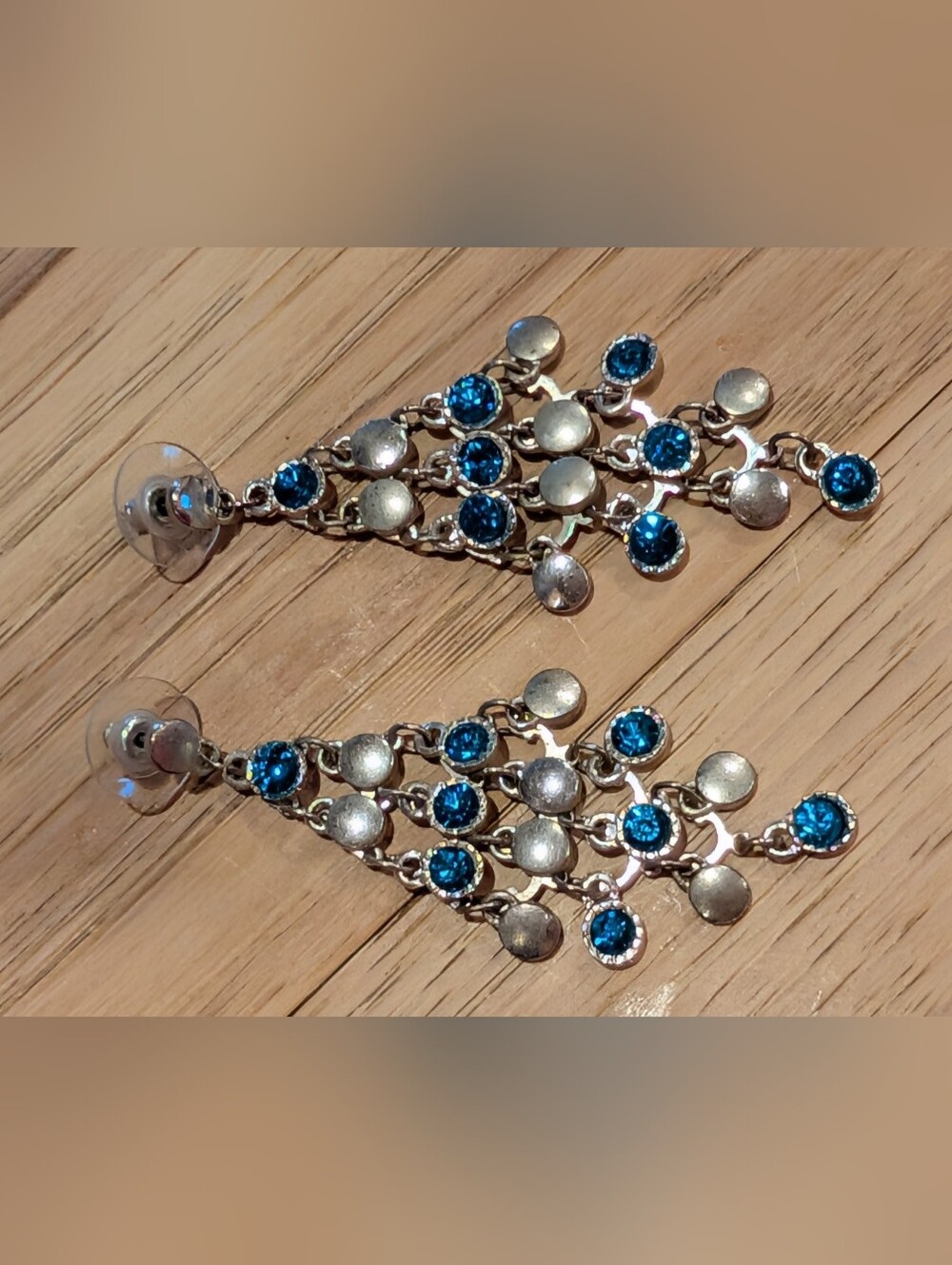 Source Unknown Silver-Tone Dangle Earrings with Blue Stones